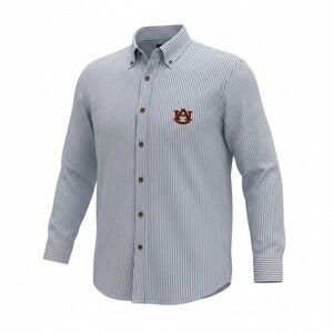 Three Square Auburn Tigers Men XL Blue White Striped Button Down Shirt Preppy